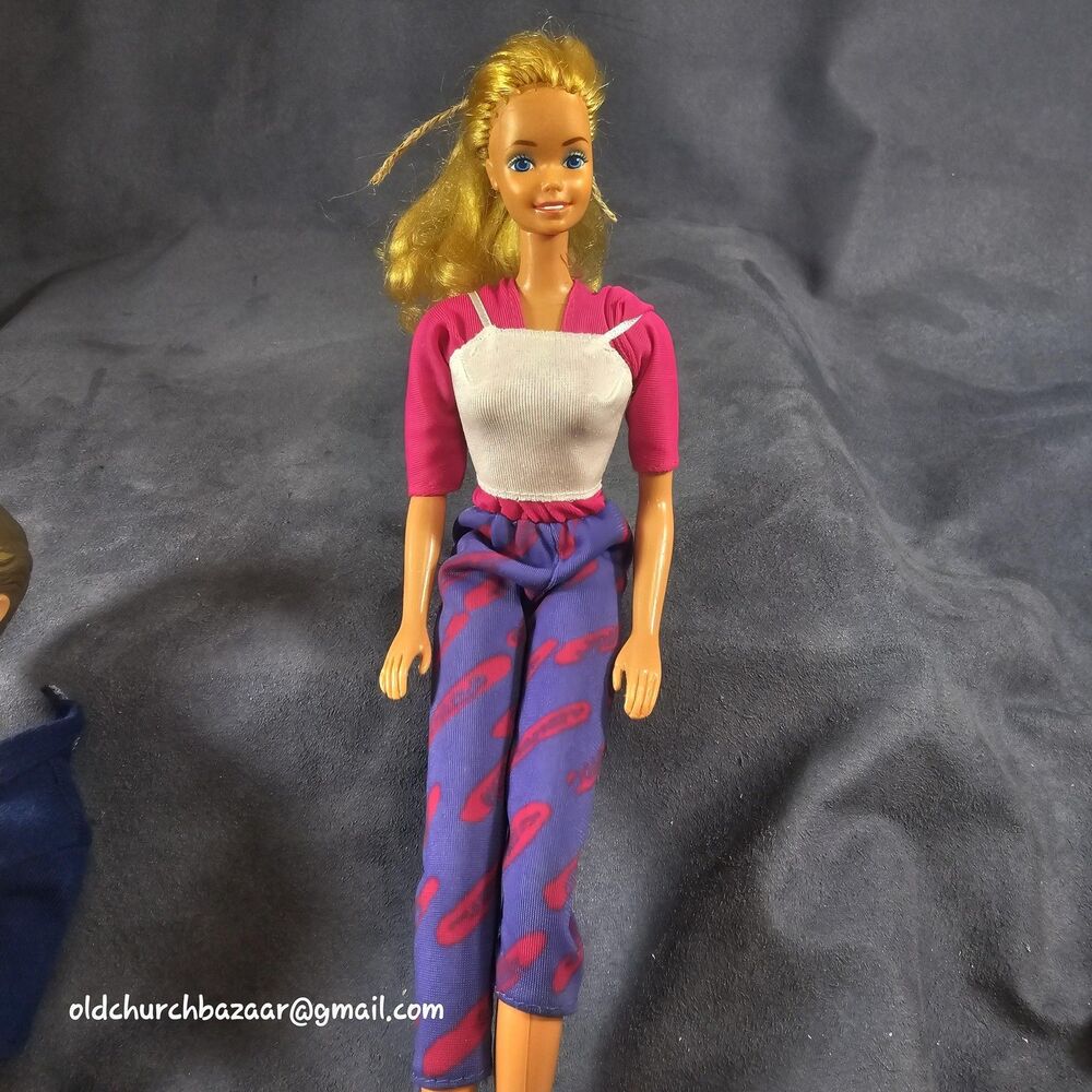 Vintage 1966 Mattel Barbie Doll Hong Kong Blonde Curly Hair Purple Pants Outfit